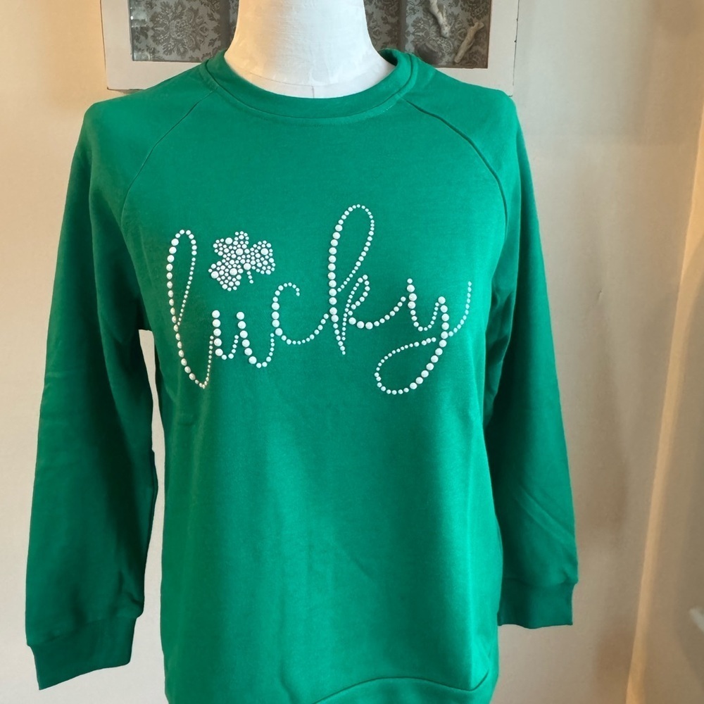 Lucky Shamrock Embellished green sweatshirt sizes S, M, L - Picture 8 of 8